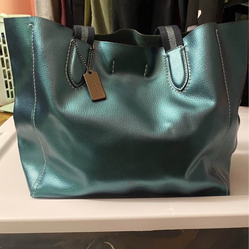 Coach Metallic Teal Derby Tote Bag